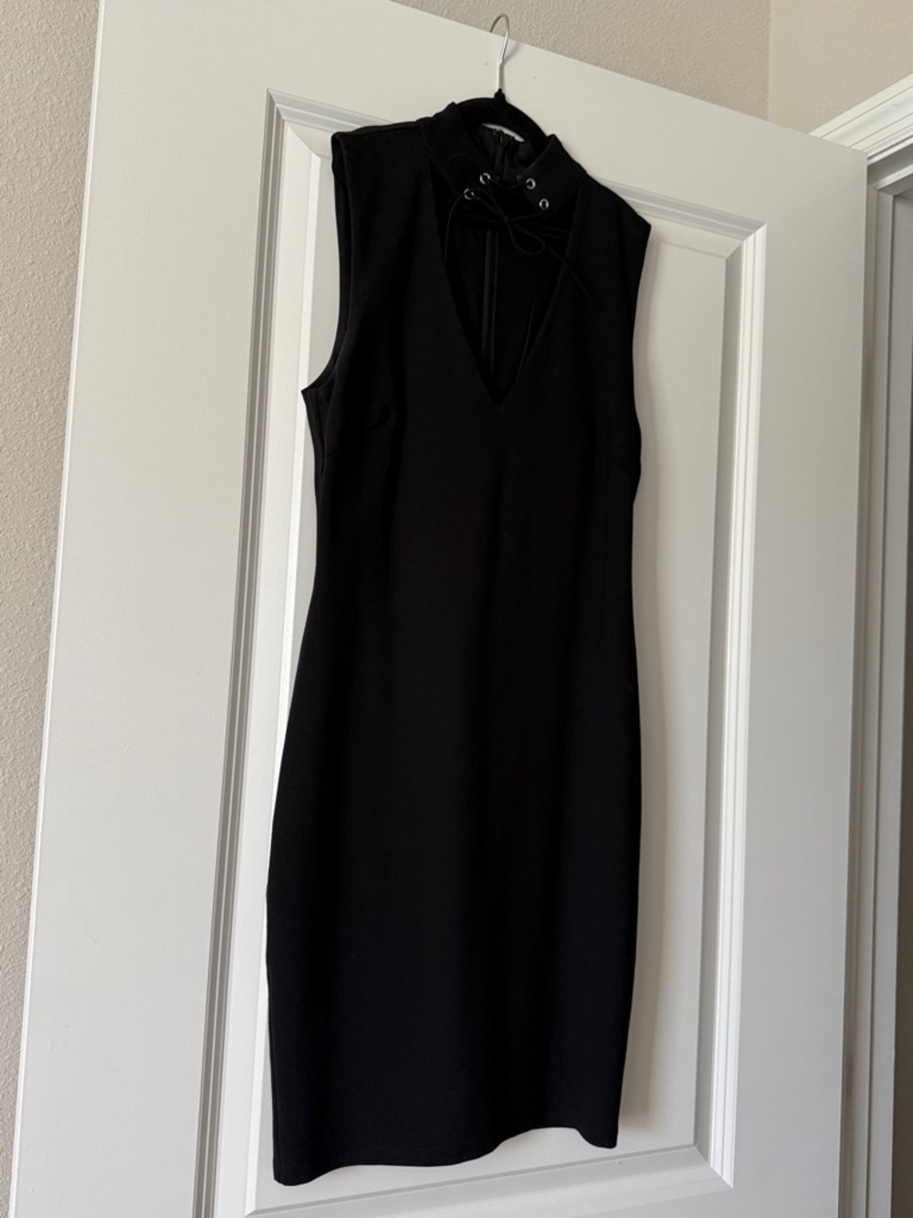 Guess Black Sleeveless Lace-Up Neck Mini Dress